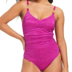 Beyond Control Womens Textured One-Piece Swimsuit Hot Pink Size 16 NWT $128